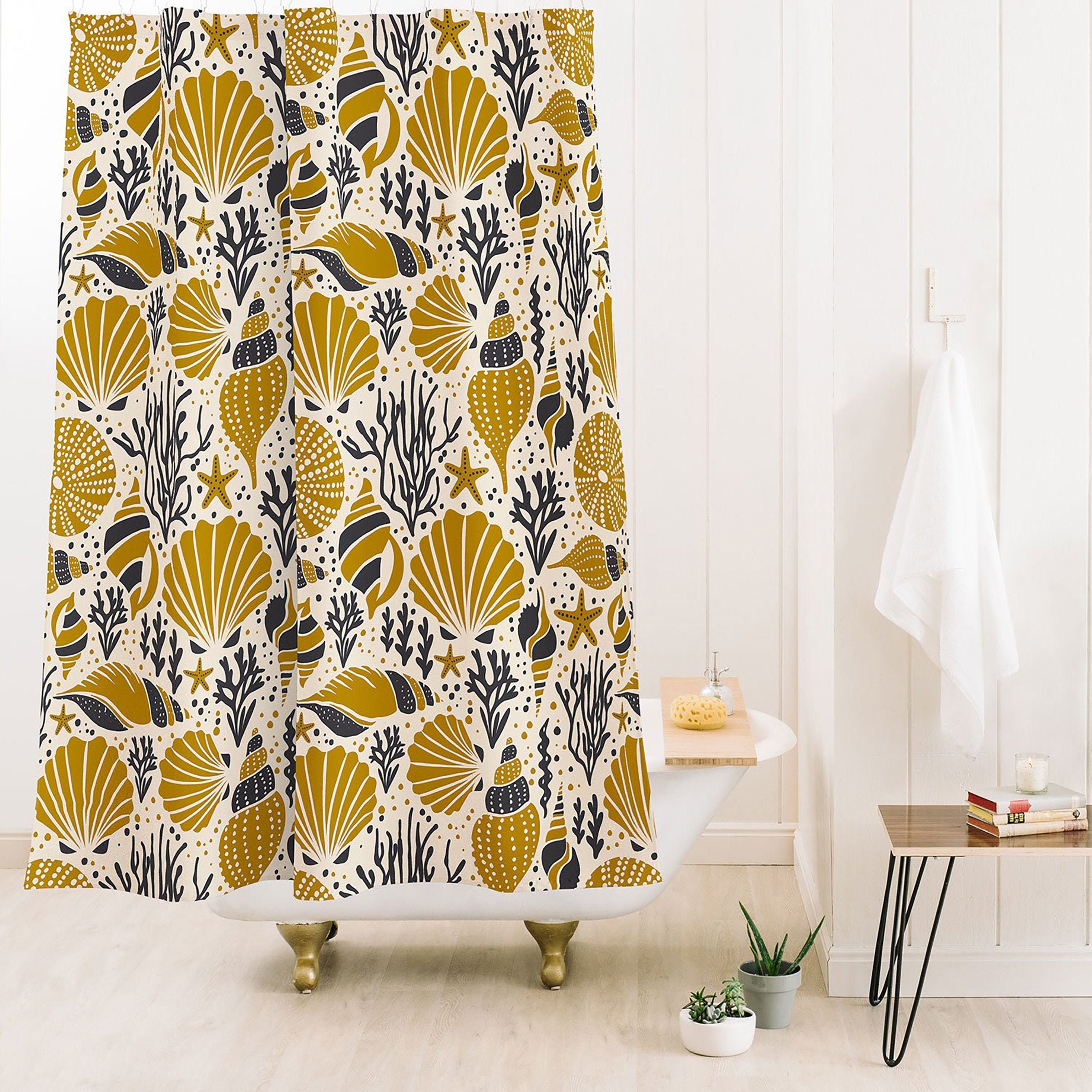 Nautical Sea Shell Shower Curtain with Yellow and Beachy Vibes for a Coastal Bathroom - Image 2