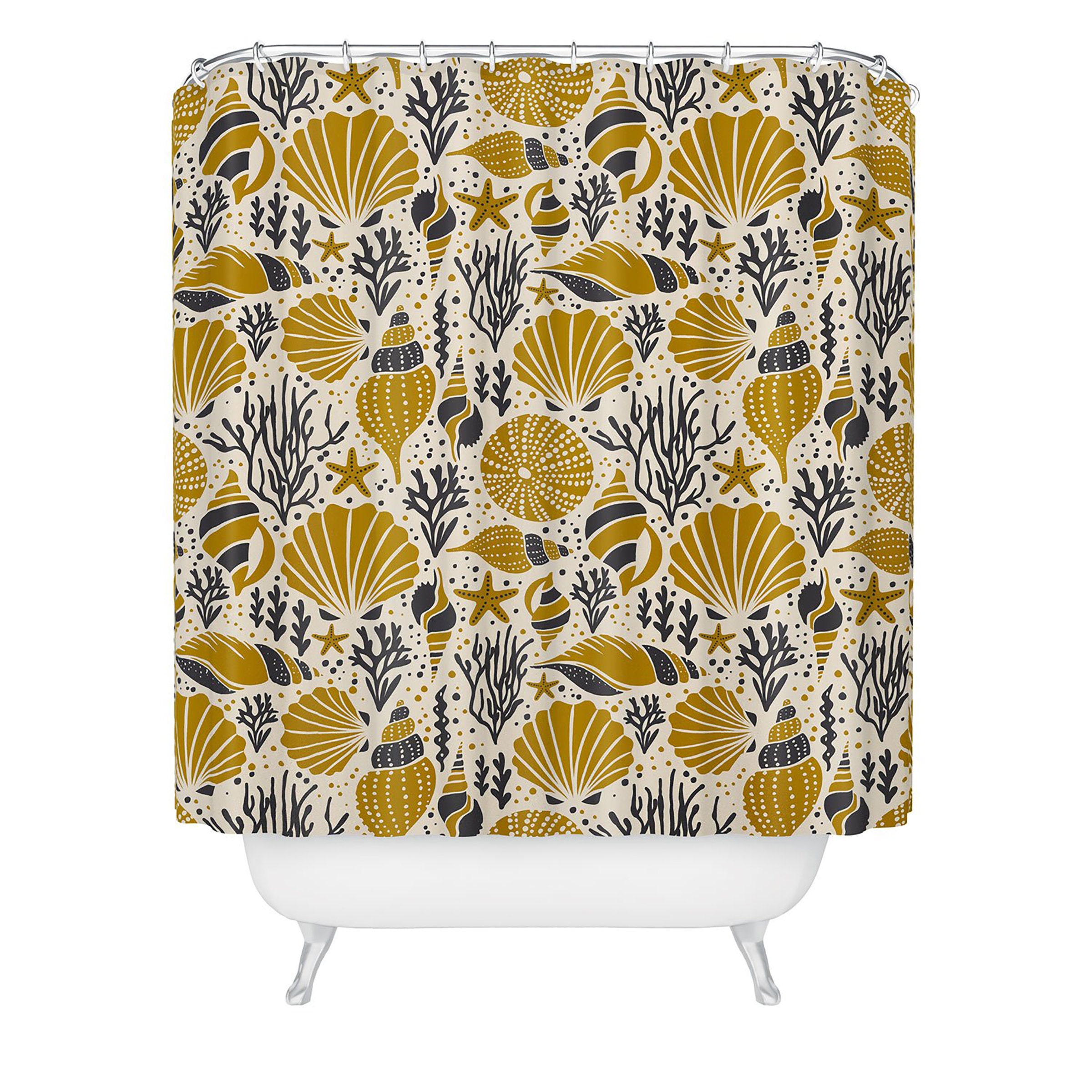 Nautical Sea Shell Shower Curtain with Yellow and Beachy Vibes for a Coastal Bathroom - Image 3
