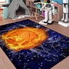Navy Blue Basketball Rug with Flame Print - Durable Basketball Room Decor for Boys Bedroom and Living Room