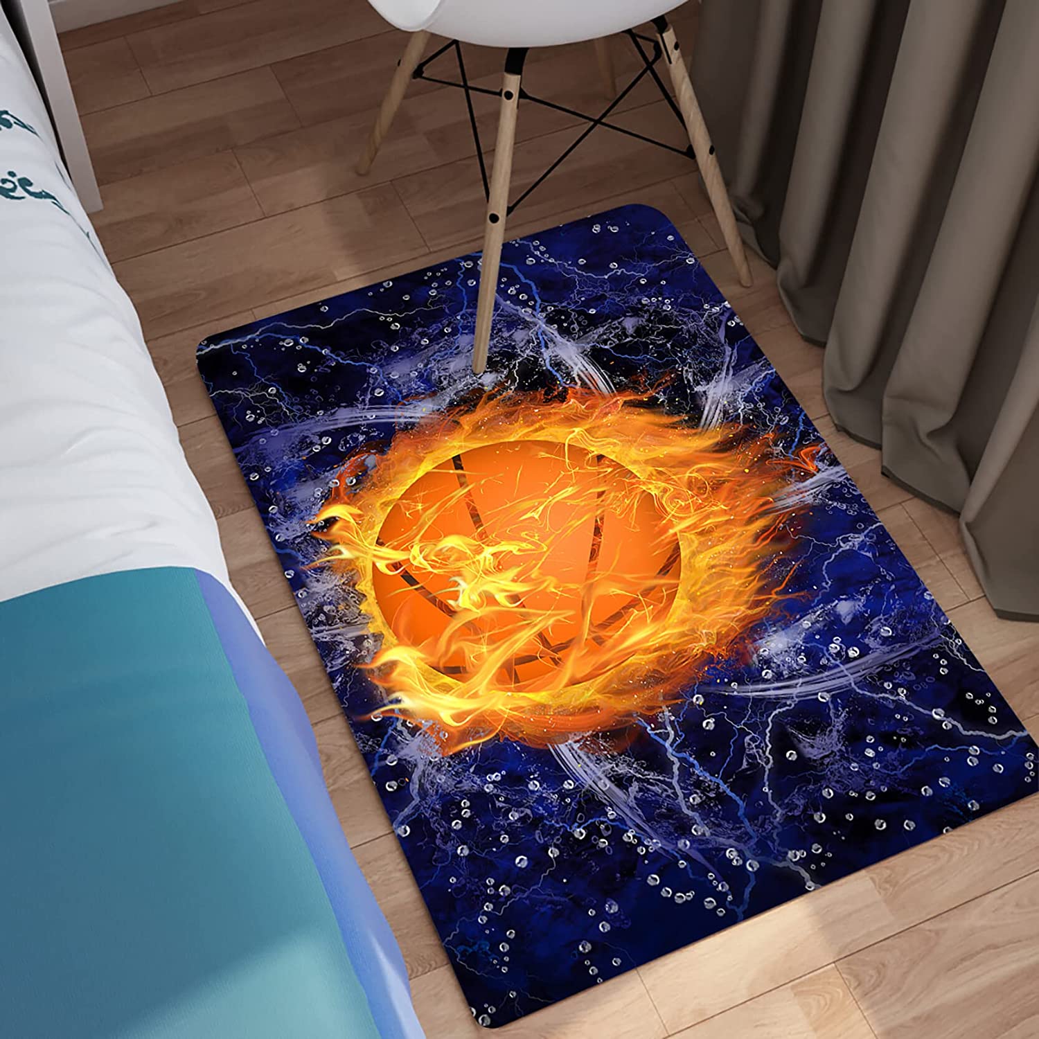Navy Blue Basketball Rug with Flame Print - Sporty Basketball Room Decor for Boys Bedroom and Living Room - Image 2
