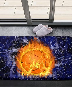 Navy Blue Basketball Rug with Flame Print - Unique Basketball Room Decor for Boys Bedroom and Living Room
