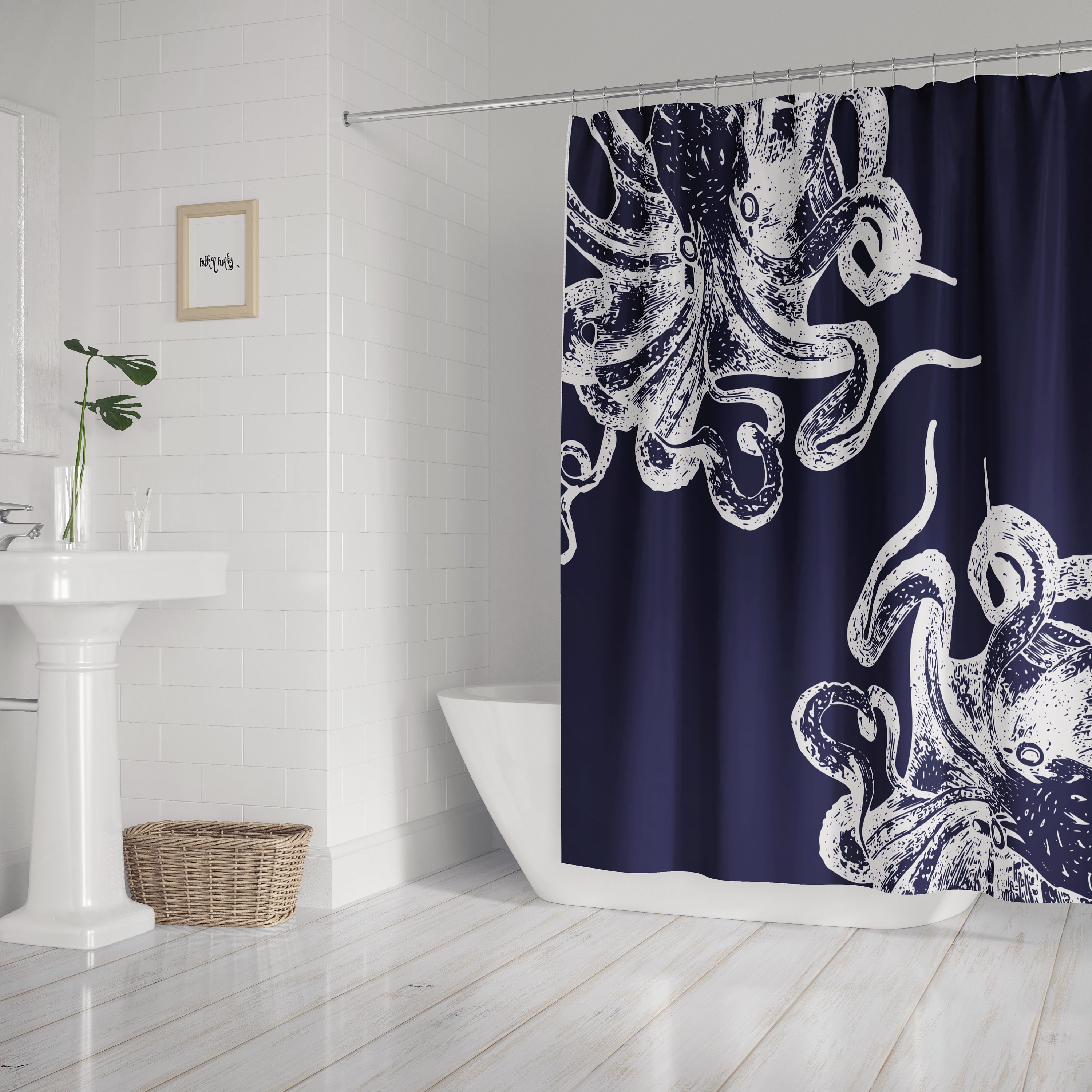 Navy Blue Octopus Disney Shower Curtain for an Underwater Oasis Bathroom Decor - Image 3