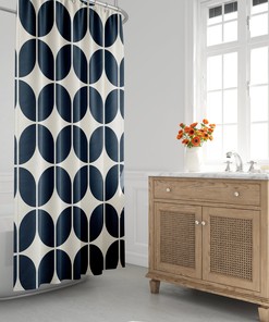 Navy Blue and Beige Minimalist Geometric Shower Curtain - Retro and Modern Bath Decor