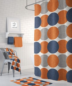 Navy and Gray Retro Shower Curtain for Mid Century Modern Bath