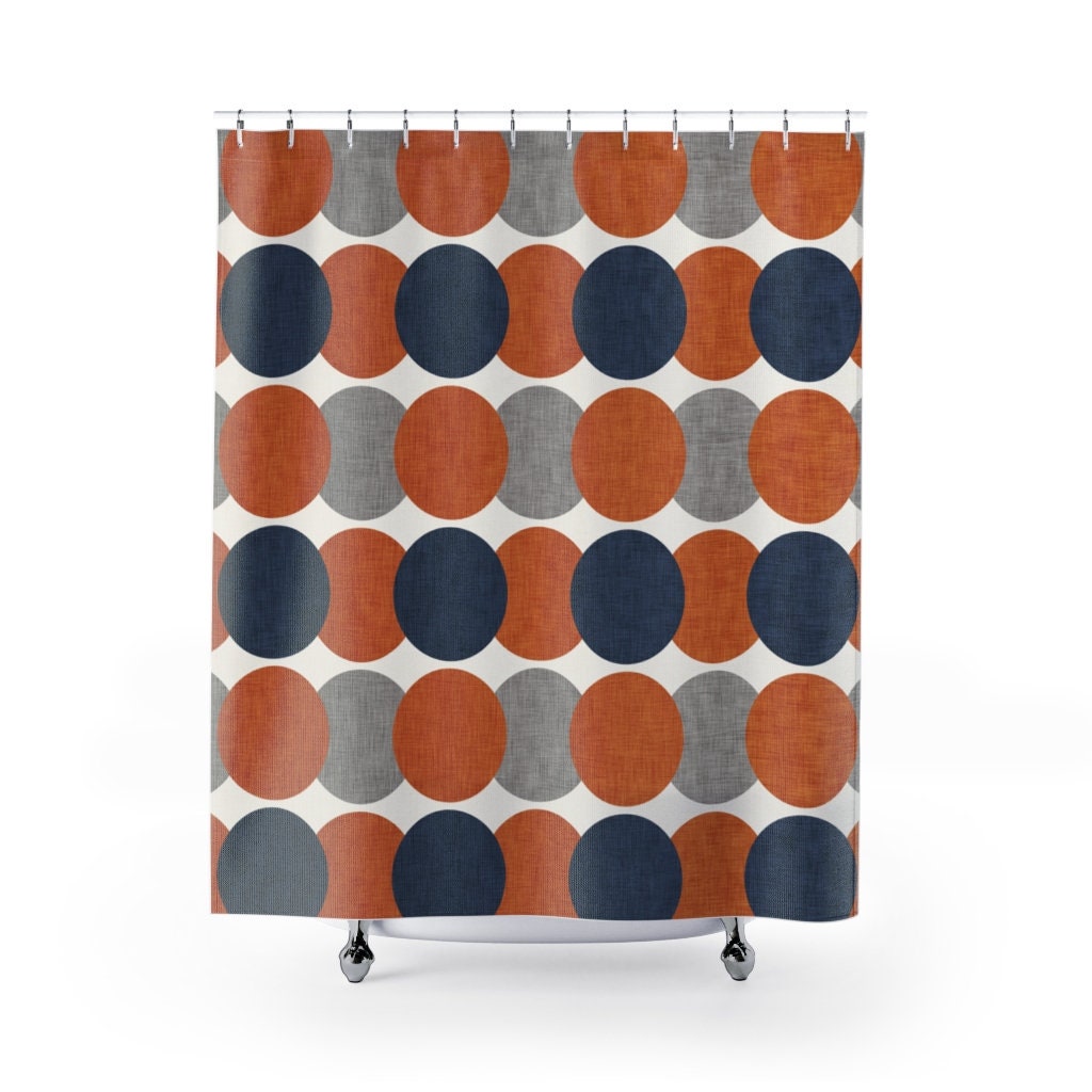 Navy and Gray Retro Shower Curtain for Mid Century Modern Bath - Image 2