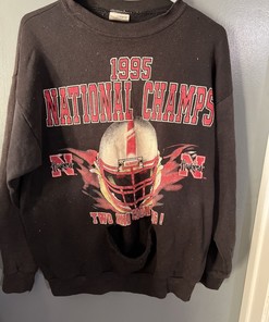 Nebraska Huskers Vintage Crewneck Sweater Sweatshirt Lg Black Ncaa 1995 Champs