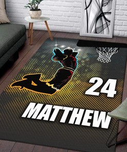 Neon Basketball Score Rug with Personalized Name and Number - Court Rug for Boys Sports Room, Living Room or Bedroom