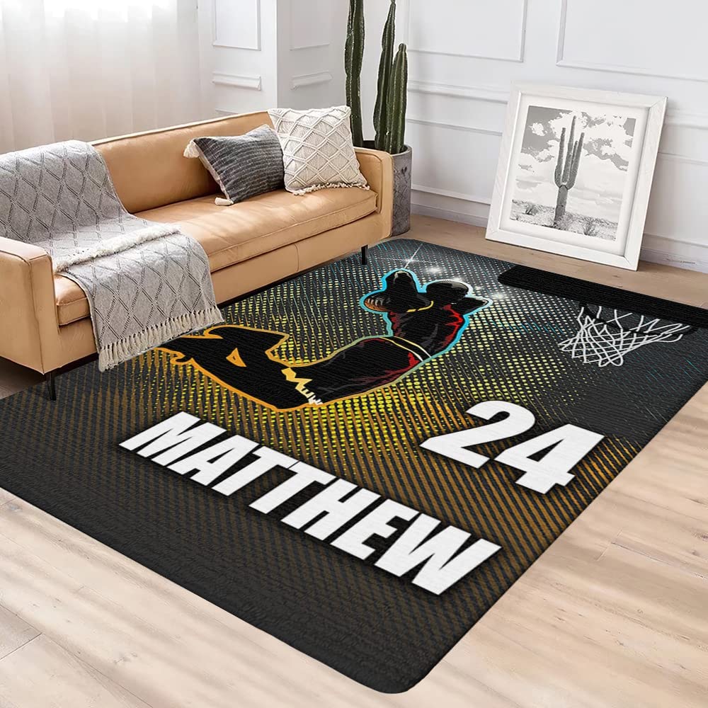 Neon Basketball Score Rug with Personalized Name and Number - Court Rug for Boys Sports Room, Living Room or Bedroom - Image 2