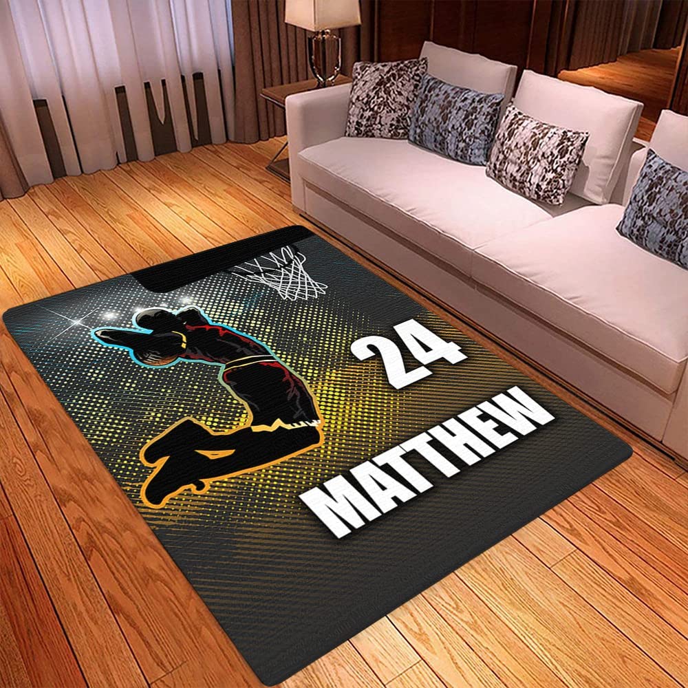 Neon Basketball Score Rug with Personalized Name and Number - Court Rug for Boys Sports Room, Living Room or Bedroom - Image 3