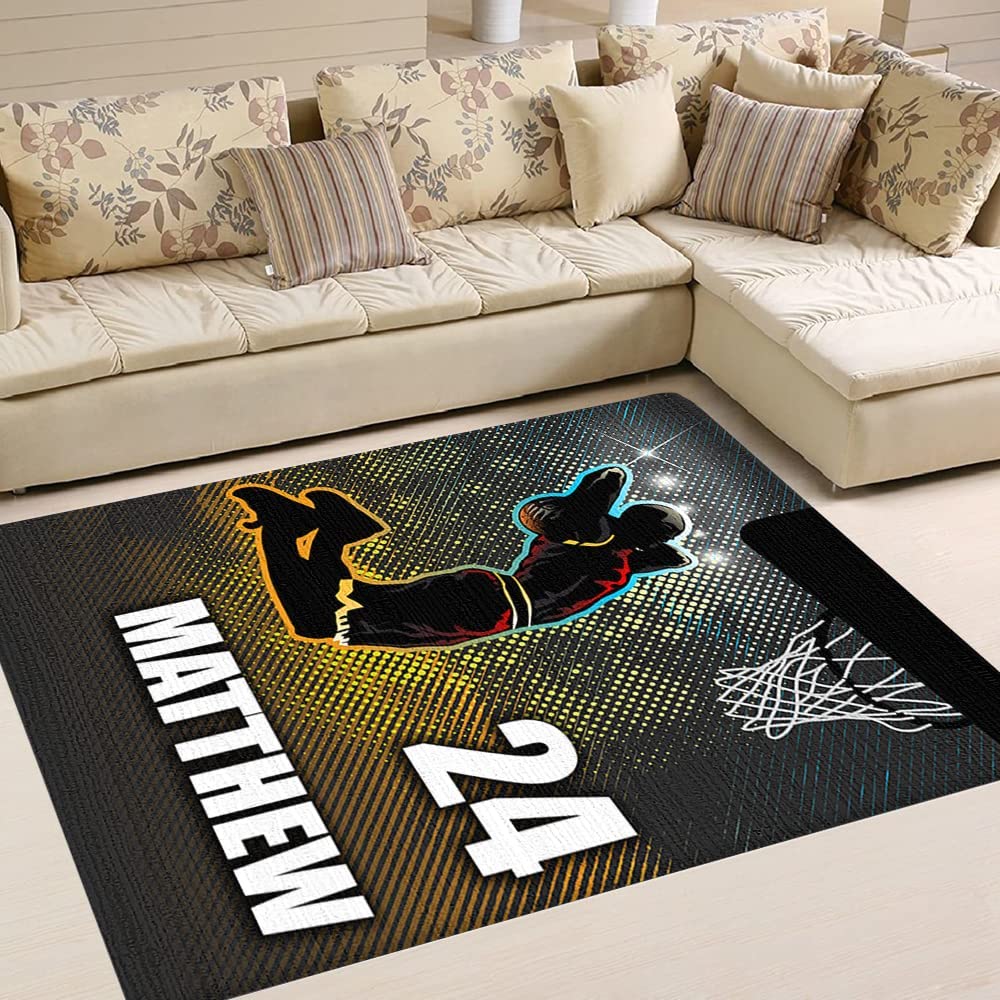 Neon Basketball Score Rug with Personalized Name and Number - Court Rug for Boys Sports Room, Living Room or Bedroom - Image 4