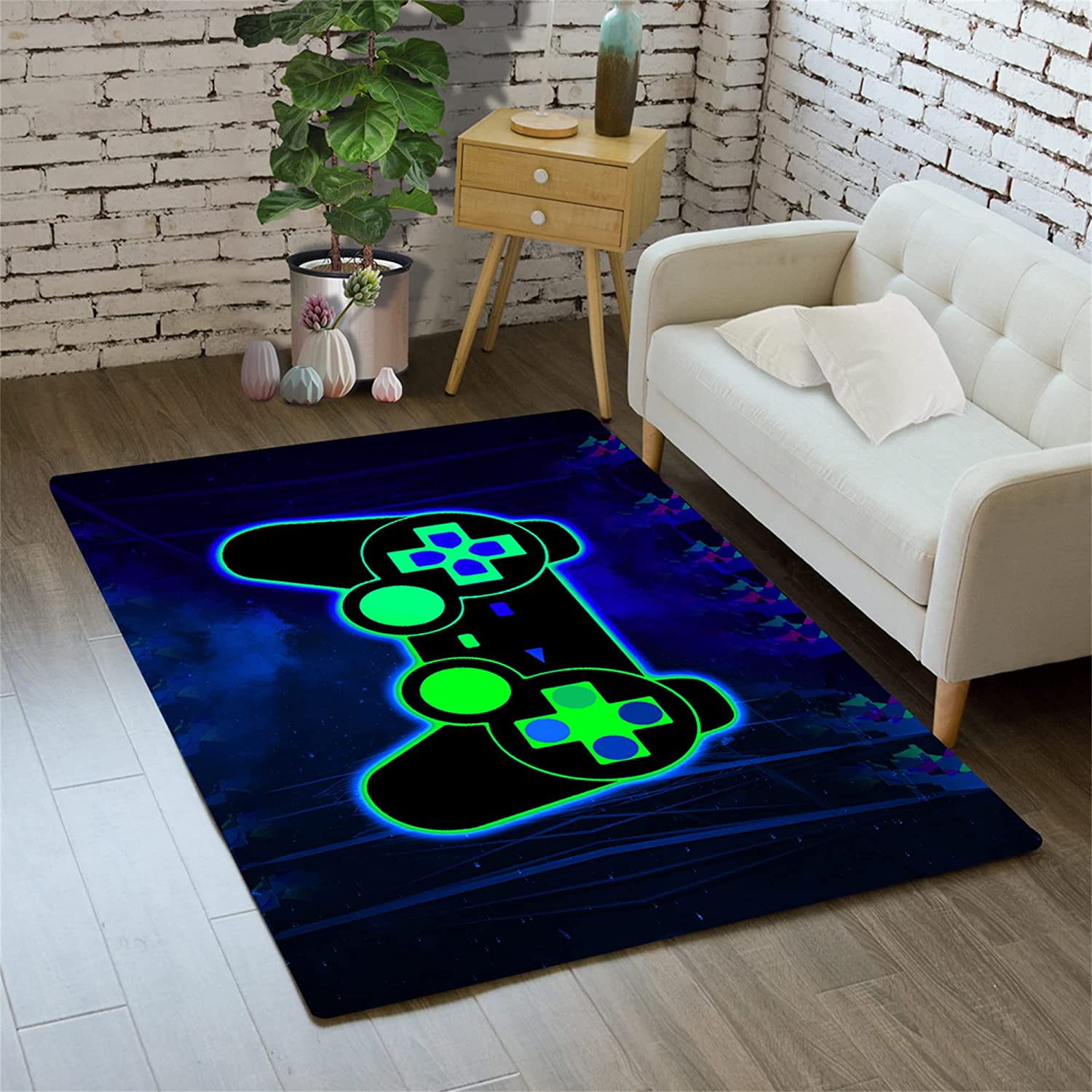 Neon Sign Gaming Area Rugs Video Game Controller Carpet Floor Mat Home Decor for Boy's Bedroom - Image 2