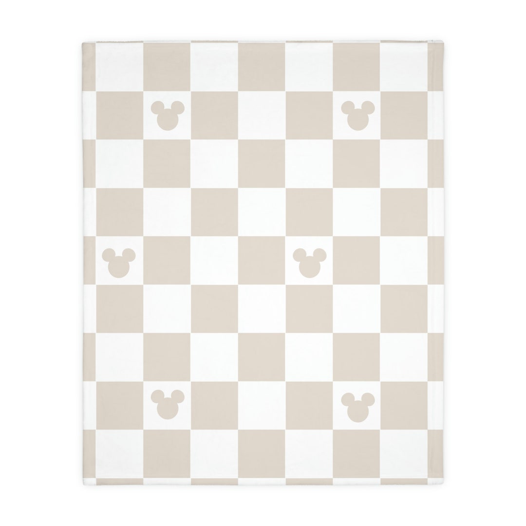 Neutral Mickey Mouse Checkered Minky Blanket (Two-sided print)