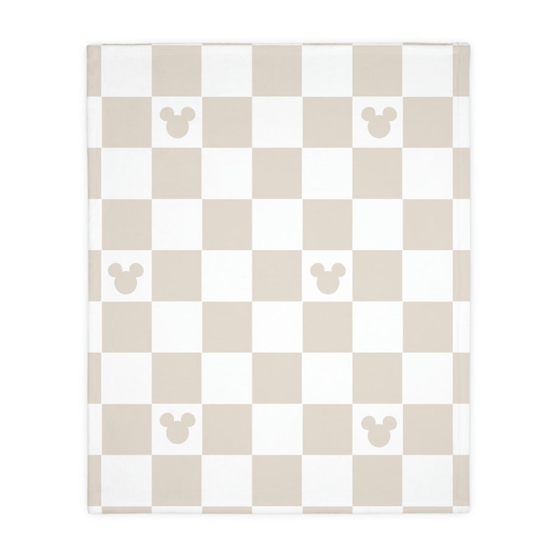 Neutral Mickey Mouse Checkered Minky Blanket (Two-sided print) - Image 2