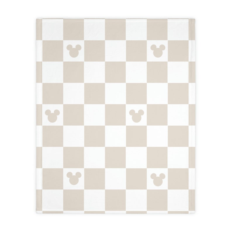 Neutral Mickey Mouse Checkered Minky Blanket (Two-sided print) - Image 3