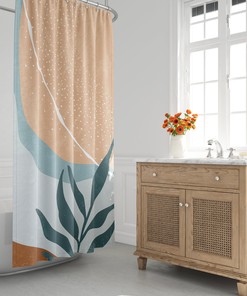 Neutral Tone Scandinavian Abstract Shower Curtain - Mid Century Modern Design for Contemporary Bath Decor