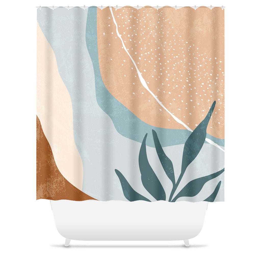 Neutral Tone Scandinavian Abstract Shower Curtain - Mid Century Modern Design for Contemporary Bath Decor - Image 2