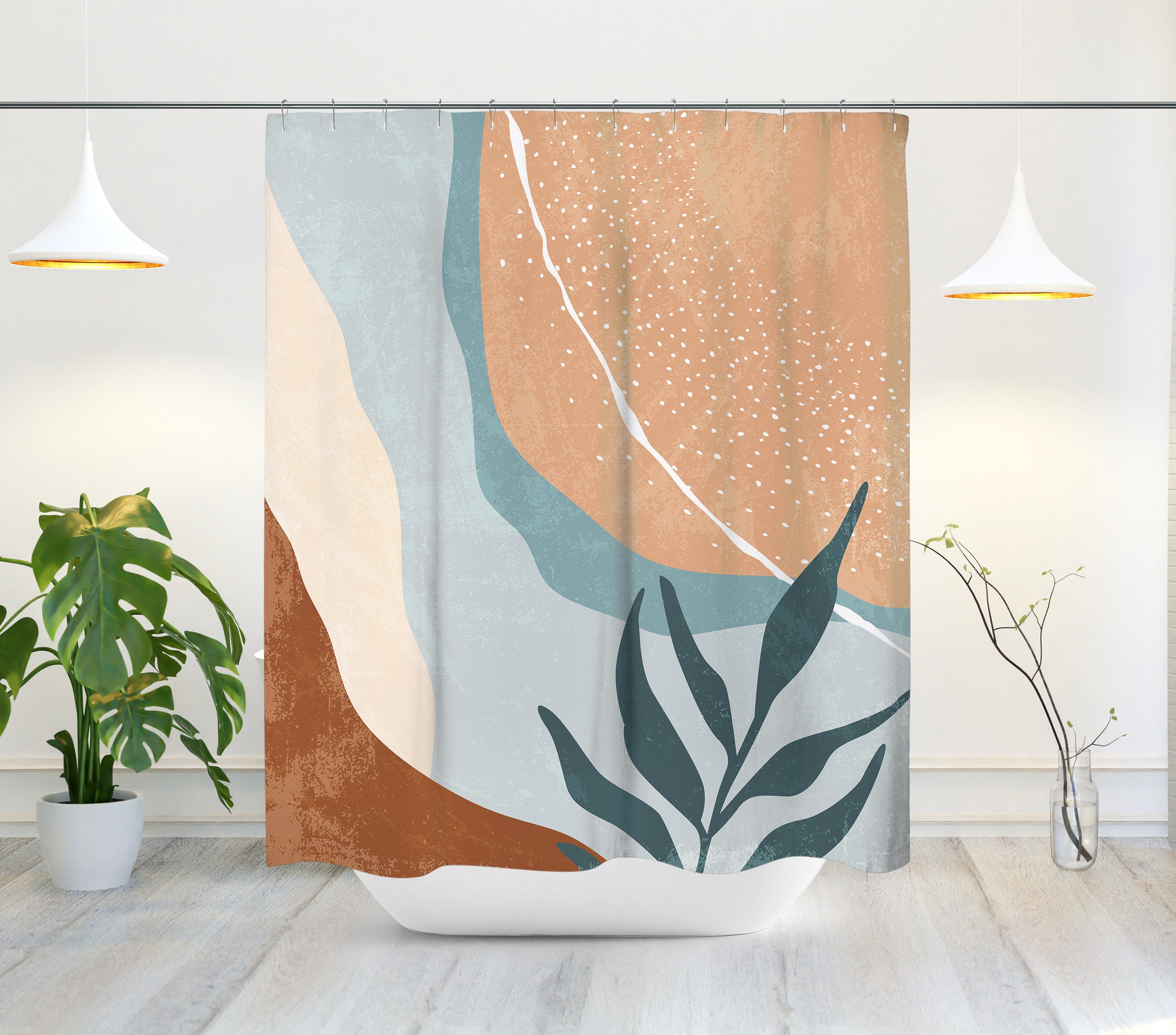 Neutral Tone Scandinavian Abstract Shower Curtain - Mid Century Modern Design for Contemporary Bath Decor - Image 3
