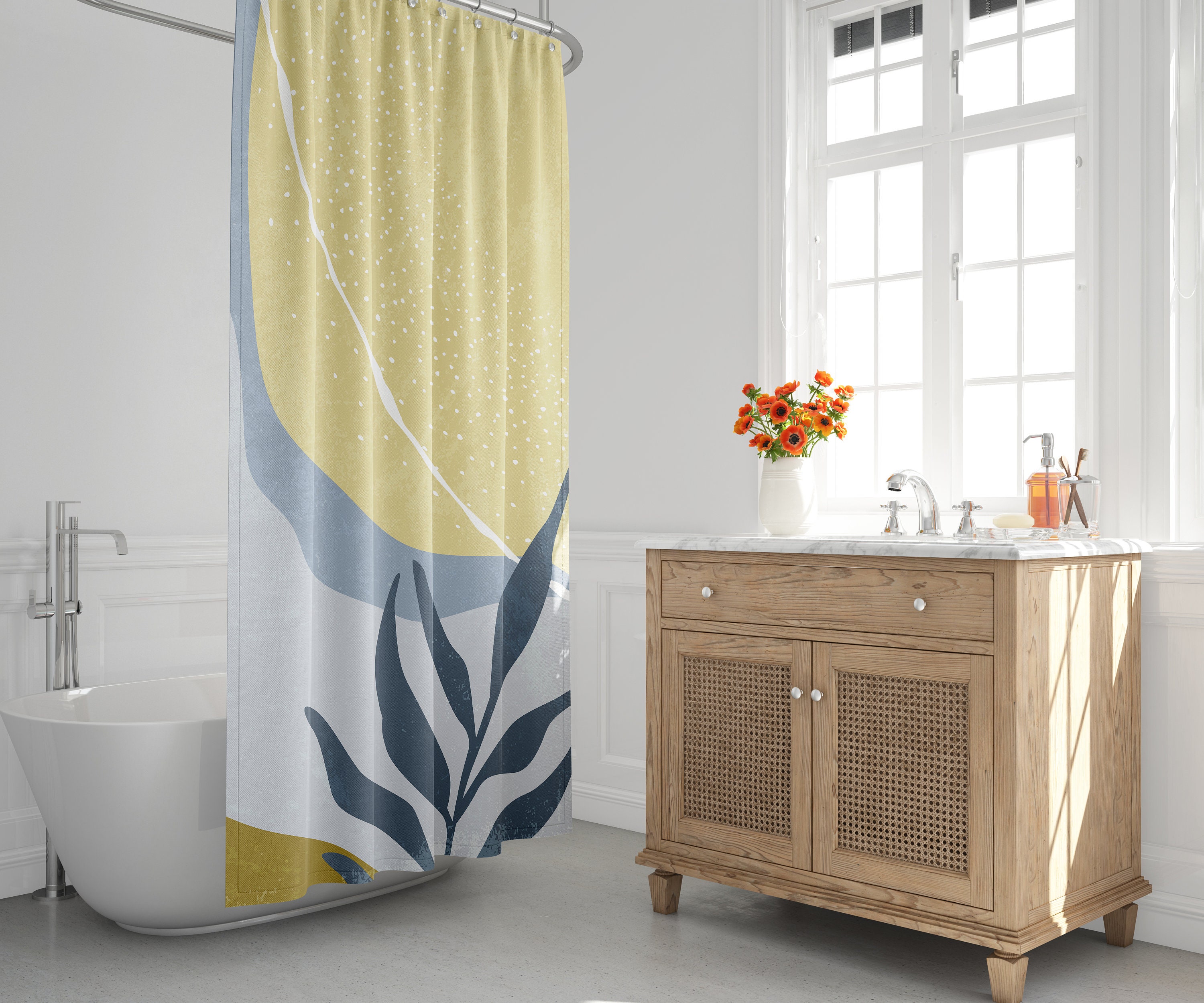 Neutral Tone Scandinavian Shower Curtain - Mid Century Modern Minimalist Abstract Decor