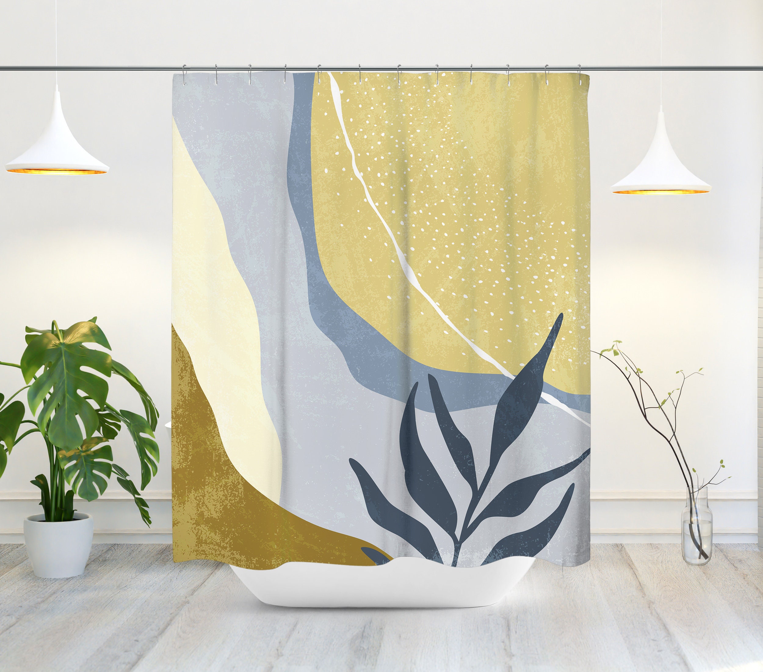 Neutral Tone Scandinavian Shower Curtain - Mid Century Modern Minimalist Abstract Decor - Image 2