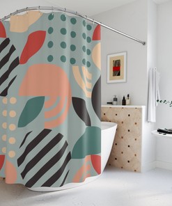 Neutral Tropical Leaves Shower Curtain, Contemporary Art Bathroom Curtain, Earthy Colors, Peaceful Design