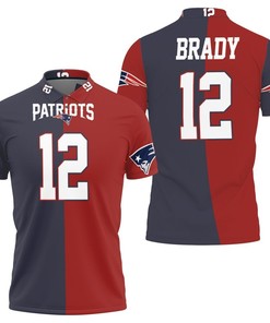 New England Patriots Tom Bradynavy Red Two Tone Jersey Inspired 3D All Over Print Polo Shirt perfect for NFL fans