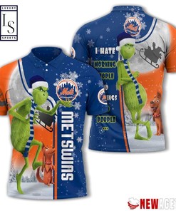 New York Mets Grinch Steals Christmas with All Over Print Polo Shirt