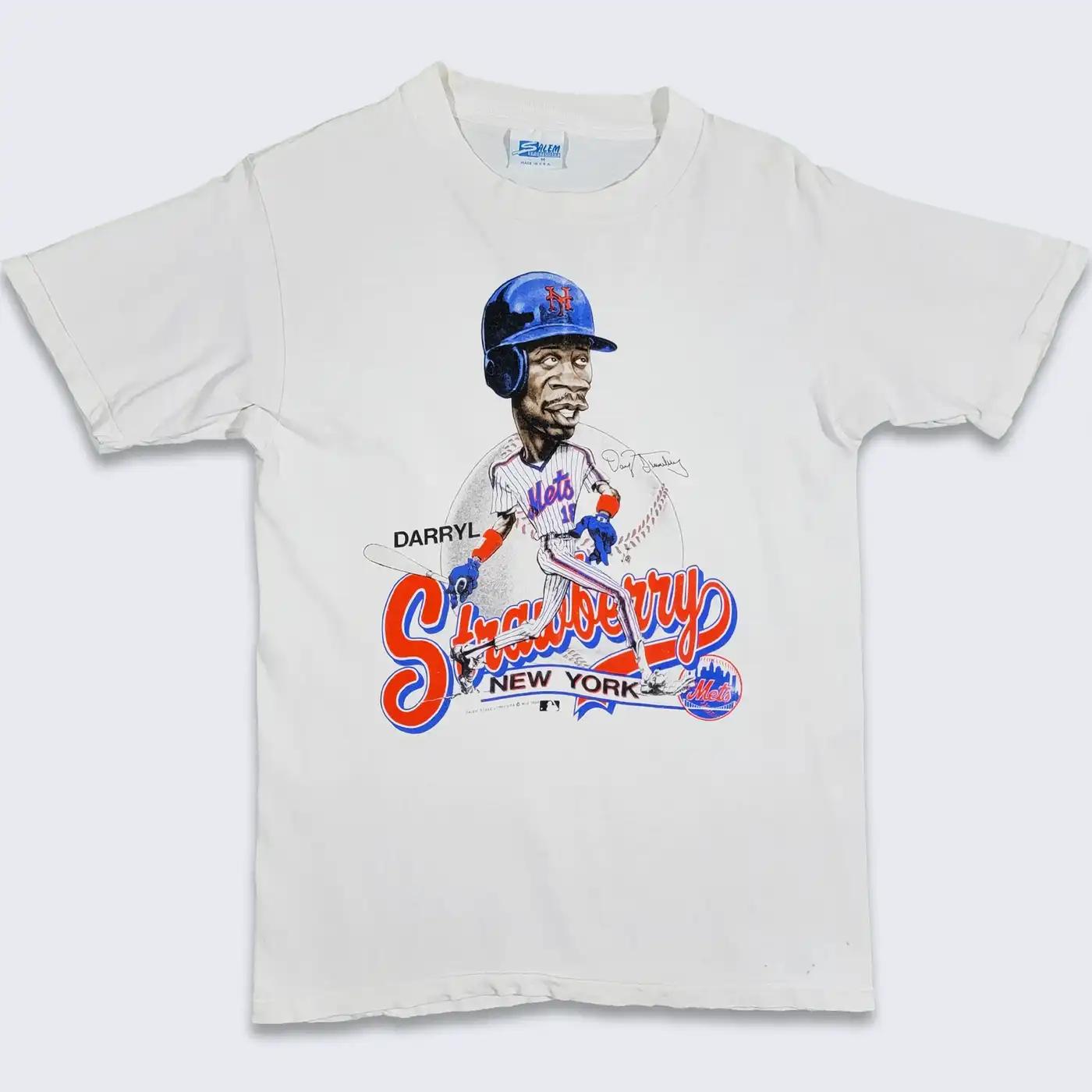 New York Mets Vintage 80S Darryl Strawberry T-Shirt Sweatshirt Pullover Hoodie Reprinted
