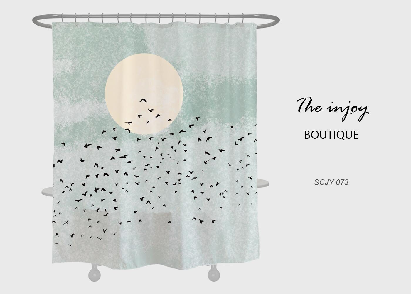 Night Moon and Bird Shower Curtain, Elegant Oil Painting Extra Thick Curtain with Hooks
