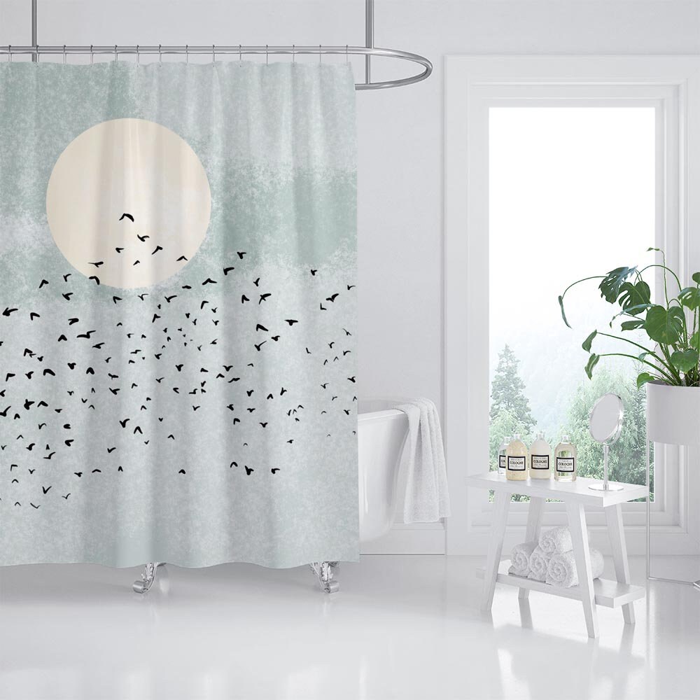 Night Moon and Bird Shower Curtain, Elegant Oil Painting Extra Thick Curtain with Hooks - Image 2