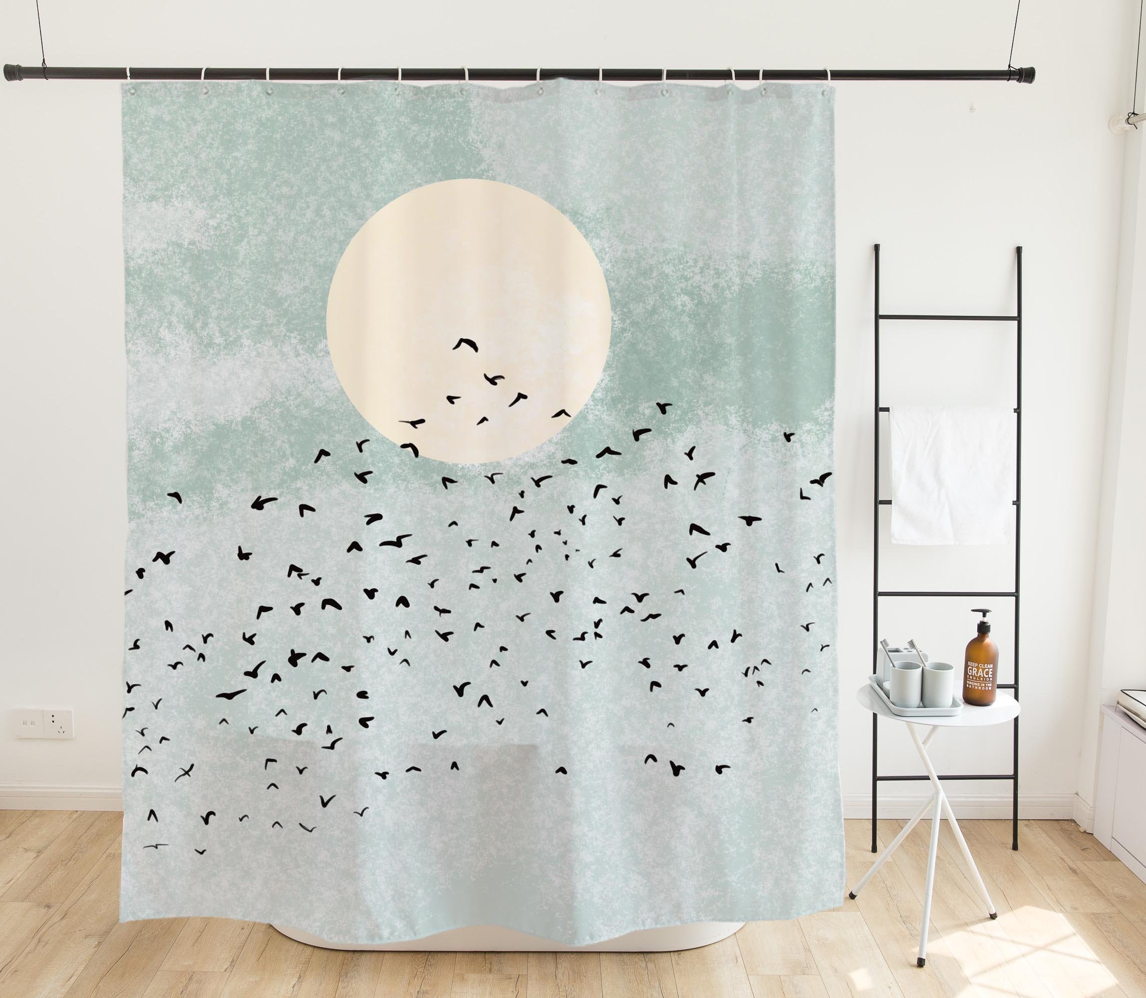 Night Moon and Bird Shower Curtain, Elegant Oil Painting Extra Thick Curtain with Hooks - Image 3