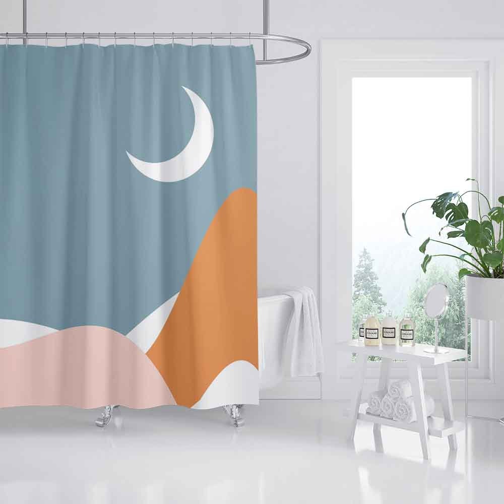 Night and Moon Shower Curtain, Desert and Abstract Waterproof Bath Decor with Hooks, Custom Sizes Available - Image 2