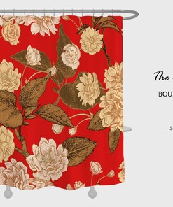 Noble Retro Red Flowers Shower Curtain, Customizable Waterproof Bathroom Decor