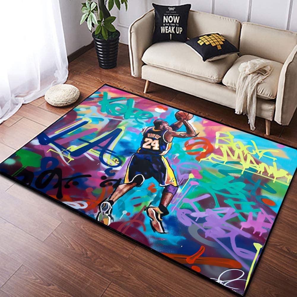 Non-Slip Basketball Rugs for Bedroom and Living Room Decor - Home Floor Mat with Printed Basketball Design