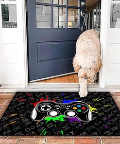 Non-Slip Black Game Controller Area Rugs - Boys Gaming Gamer Rugs - Perfect for Game Room Decor