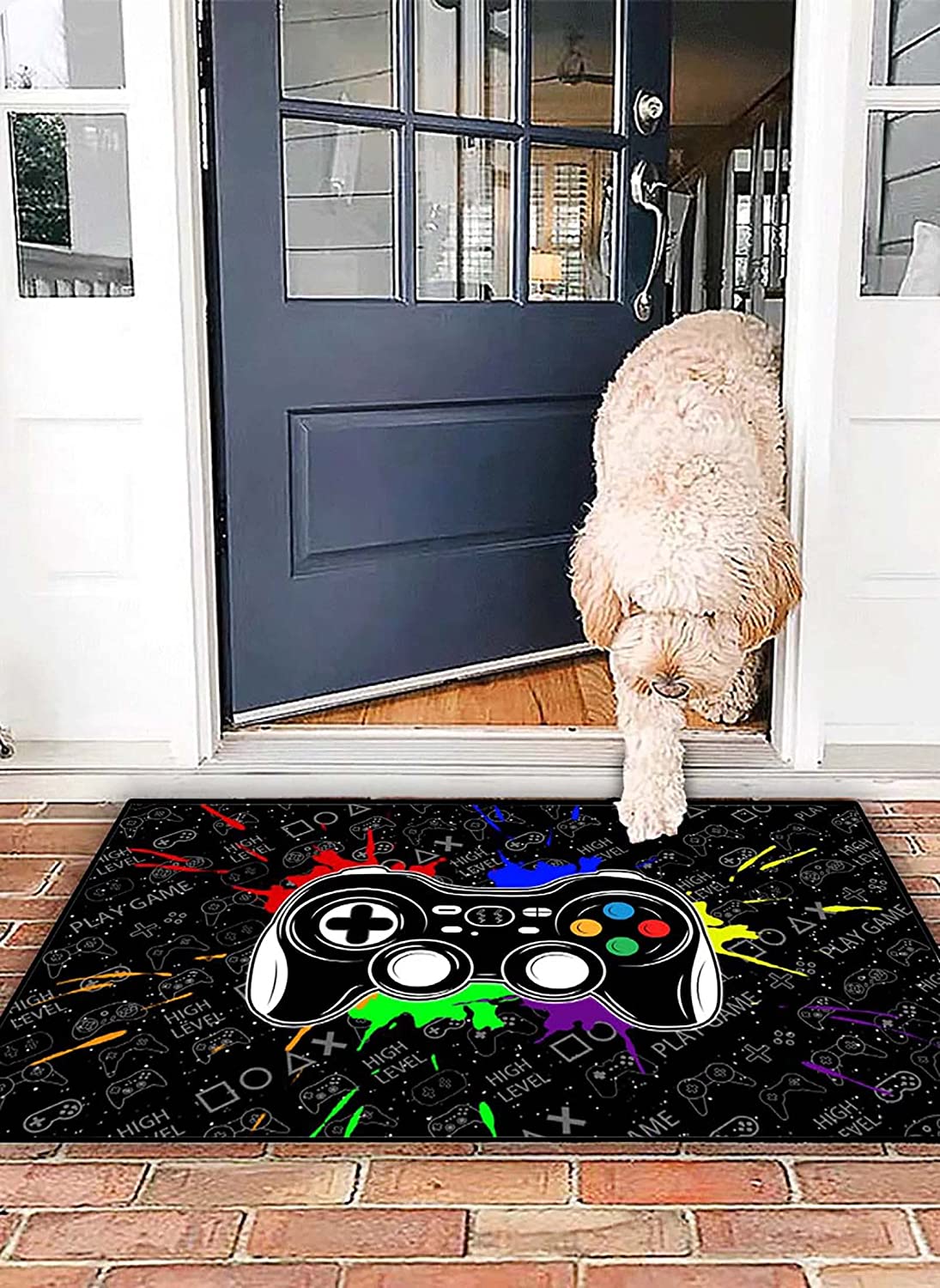 Non-Slip Black Game Controller Area Rugs - Boys Gaming Gamer Rugs - Perfect for Game Room Decor