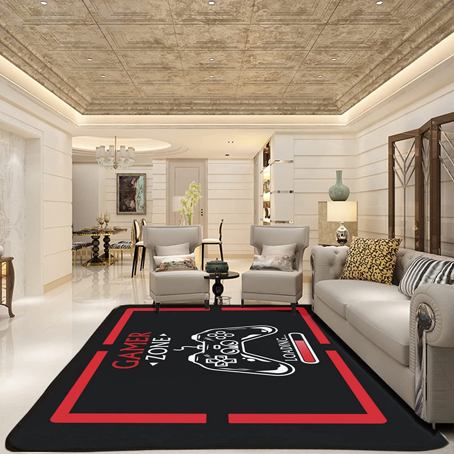 Non-Slip Crystal Flooring Polyester Mat with Decorative Large Game Area Rug and 3D Player Print