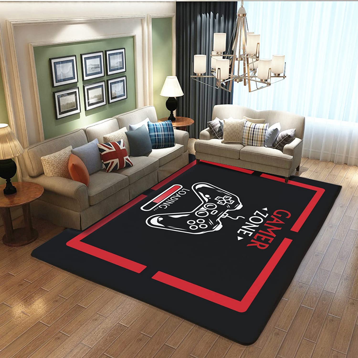 Non-Slip Crystal Flooring Polyester Mat with Decorative Large Game Area Rug and 3D Player Print - Image 2