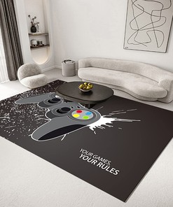 Non-Slip Crystal Sofa Floor Mat for Gamer Boys' Bedroom - Black Carpet with Gamepad Print and T-Shirt, Hoodie, Sweatshirt Video game rugs