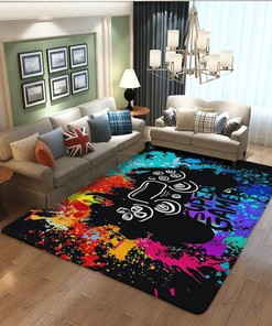 Non-Slip Gamer Area Rug for Boys' Room: Printed Gamepad Carpets for Living Room or Bedroom Decor