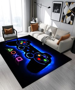 Non-Slip Gamer Carpet for Boys, Teens and Game Room Decor, Modern Area Rugs with Game Controller Gamepad Pattern