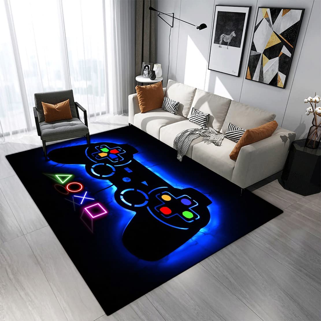 Non-Slip Gamer Carpet for Boys, Teens and Game Room Decor, Modern Area Rugs with Game Controller Gamepad Pattern