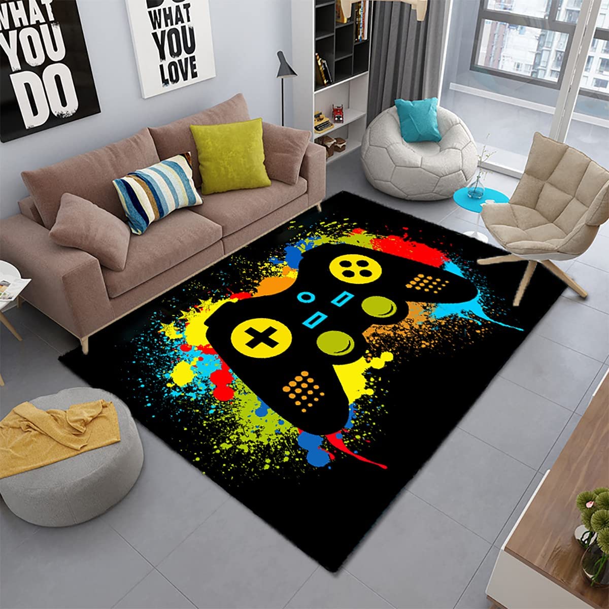 Non-Slip Gaming Rug Boys Rugs Doormats Gamer Carpets, Game Controller Gamepad Pattern Modern Area Rugs - Image 2