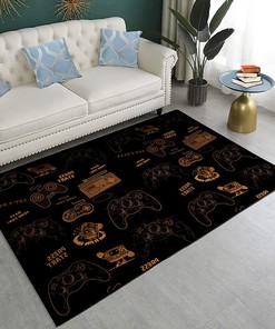 Non-Slip Outdoor Polyester Mats for Teens: Video Game Floor Rugs with Black and Blue Carpet