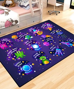 Non-Slip Polyester Mat for Outer Space Rug - Universe Planet Floor Mat Carpet for Living Room, Bedroom