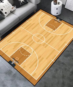 Non-Slip Rubber Backing Basketball Court Area Rug for Boys' Room - Printed Decor for Playroom and Bedroom