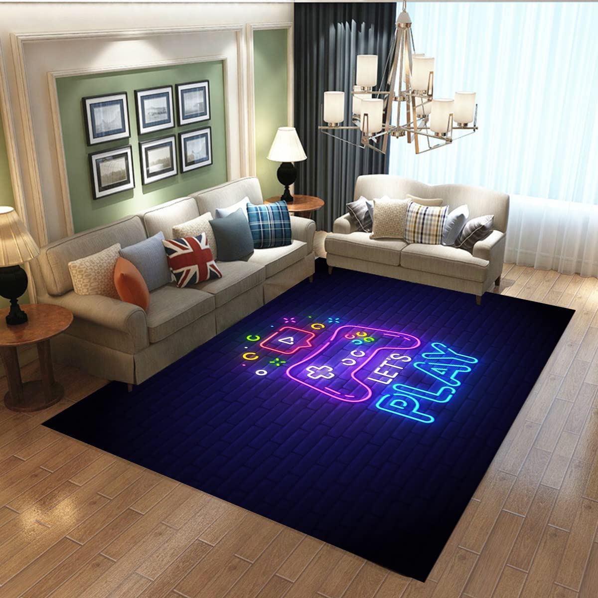 Non-Slip Soft Area Rug for Boys Kids, Colorful Gaming Carpet for Living Room with Large Game Room Rug