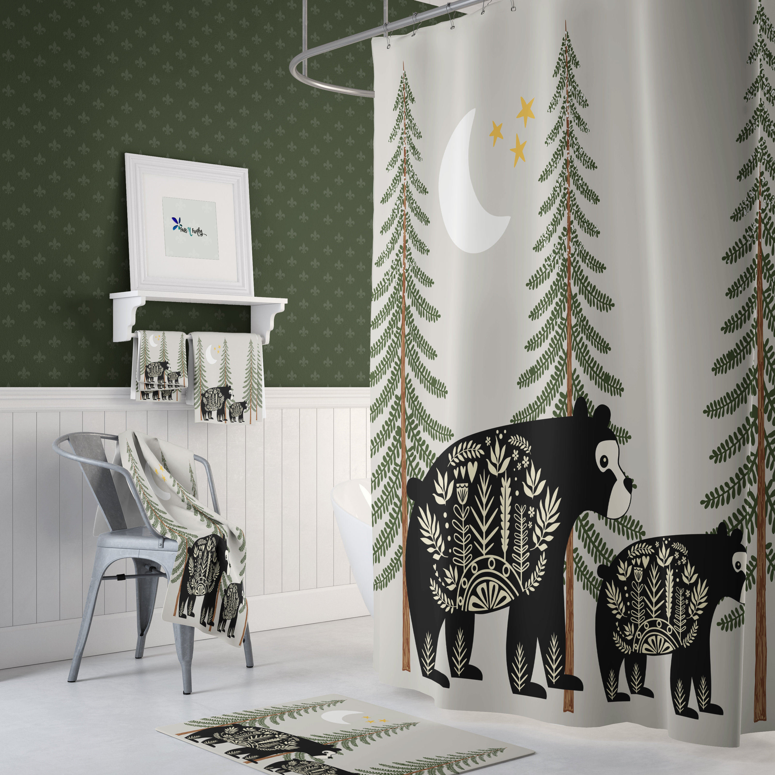 Nordic Bear Woodland Rustic Country Shower Curtain Set for a Cozy Woodland Lodge Bathroom - Image 2