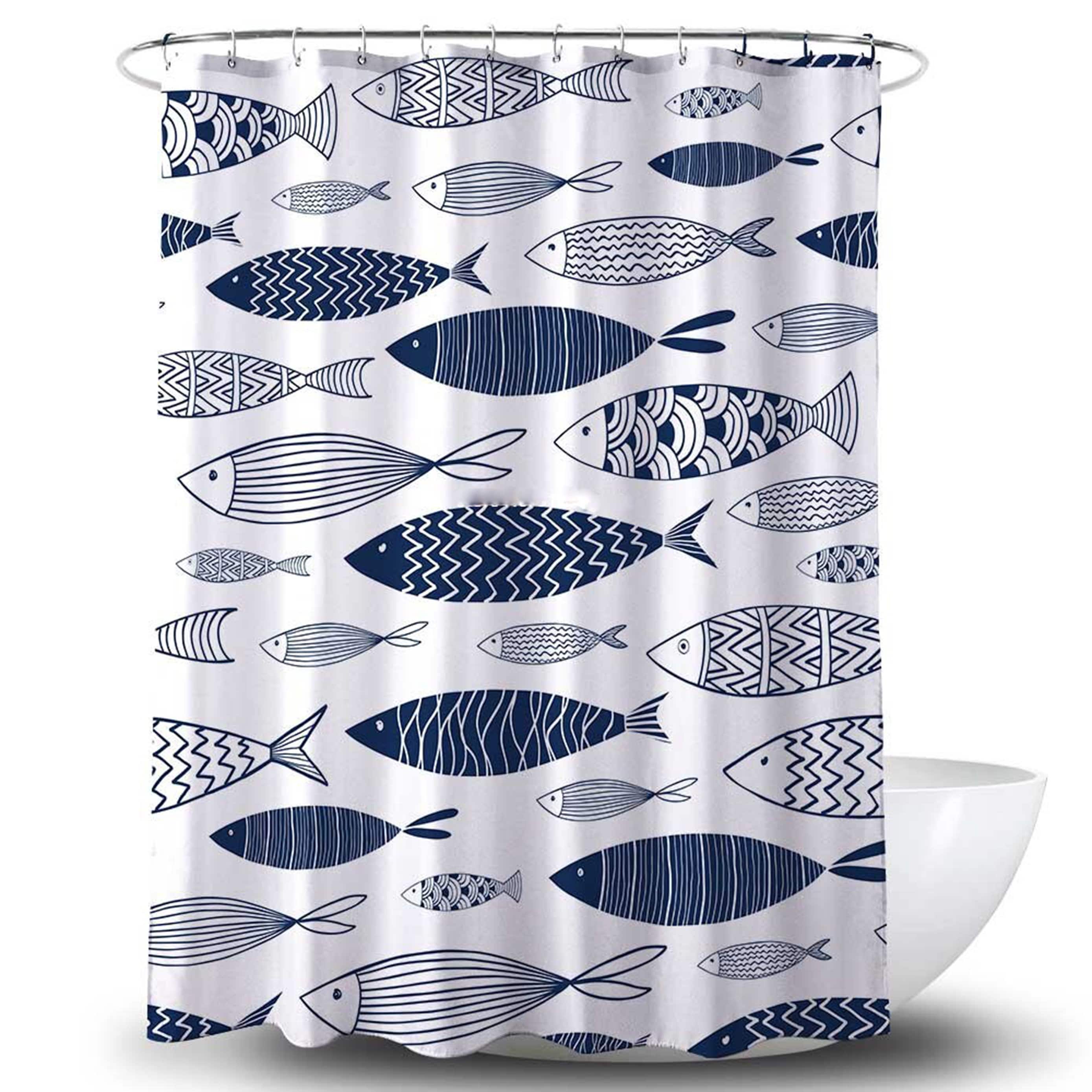 Nordic Fish Shower Curtain | Underwater Ocean Blue | Home Bath Decor | Scandinavian Theme | House Warming Gift