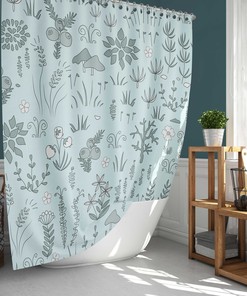 Nordic Forest Shower Curtain | Botanical Foliage and Floral Leaves Home Bath Decor