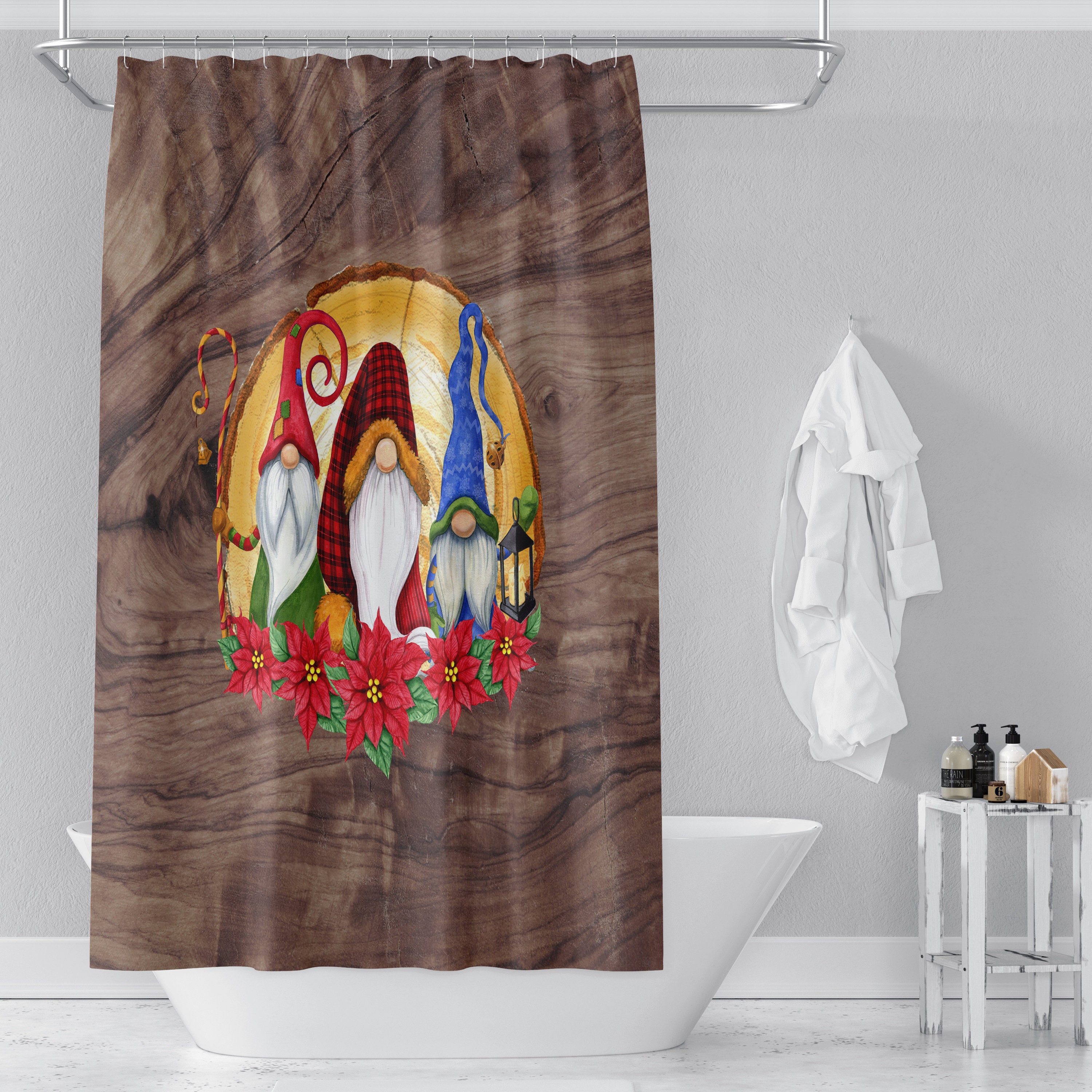 Nordic Gnome Christmas FolkNFunky Shower Curtain Set, Optional Towel and Bath Mat Included for Unique Bathroom Decor - Image 2